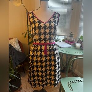 Trina Turk Black and White Dress with Pink Trim